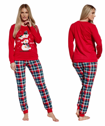 Piżama damska Cornette 671/348 Snowman czerwona bawełna WYPRZEDAŻ