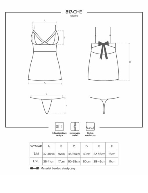 KOMPLET OBSESSIVE 817-CHE-1 KOSZULKA I STRINGI czarny - obrazek 5