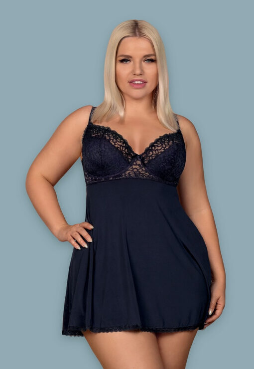 KOMPLET OBSESSIVE DRIMERA BABYDOLL I STRINGI niebieski ciemny - obrazek 2