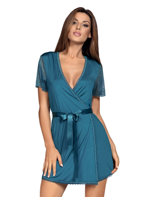 KOMPLET OBSESSIVE MIAMOR SZLAFROK I STRINGI TURKUS turkus - obrazek 2