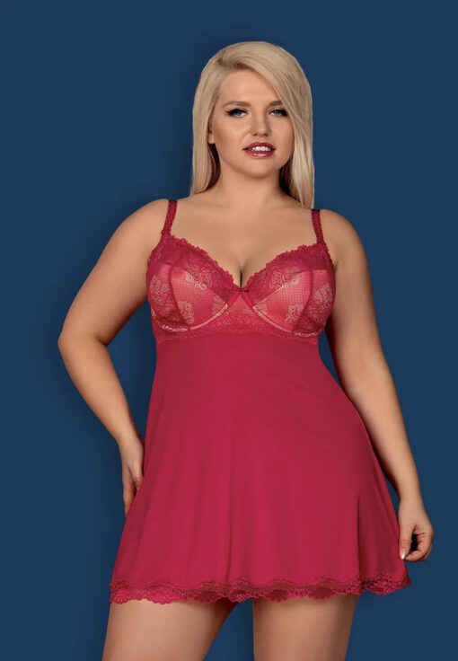 KOMPLET OBSESSIVE ROSALYNE BABYDOLL I STRINGI czerwony - obrazek 2