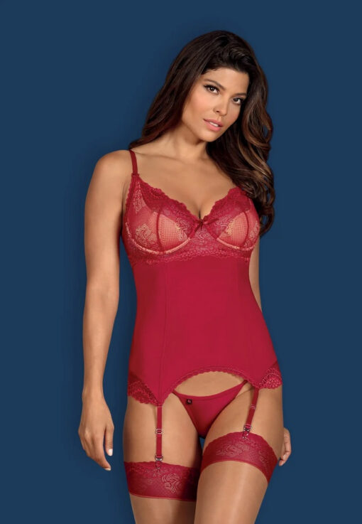 KOMPLET OBSESSIVE ROSALYNE GORSET I STRINGI czerwony - obrazek 2