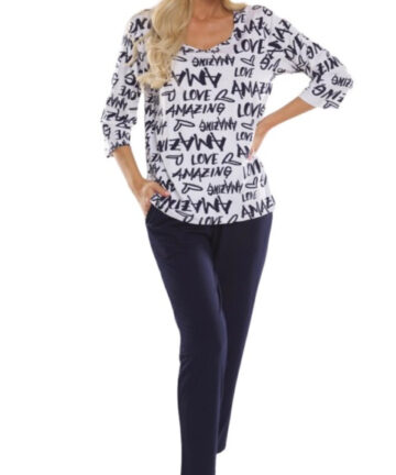 PIŻAMA DE LAFENSE 632 AMAZING biały - granat WYPRZEDAŻ