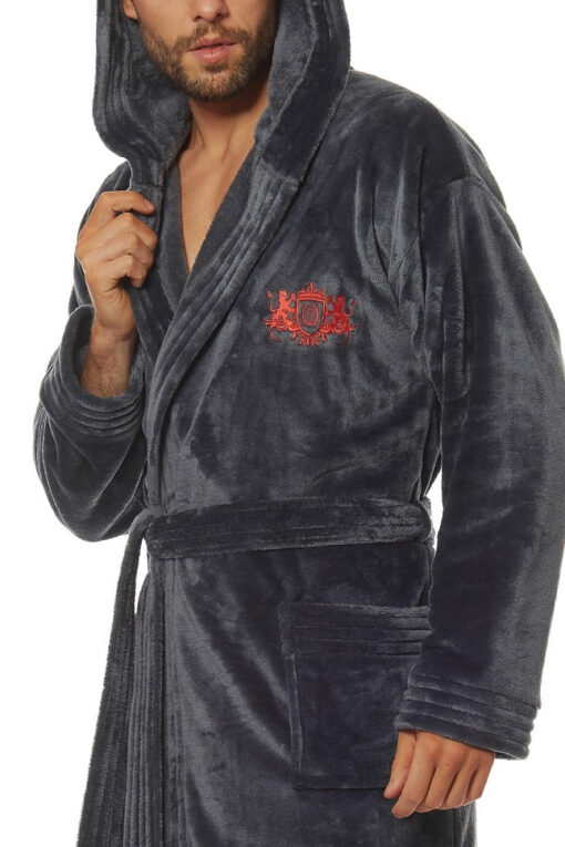 Szlafrok męski L&L 2110 Costa grafitowy poliester WYPRZEDAŻ - obrazek 6