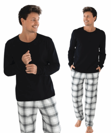 Piżama męska Sensis Charles długa Christmas czarny-kratka