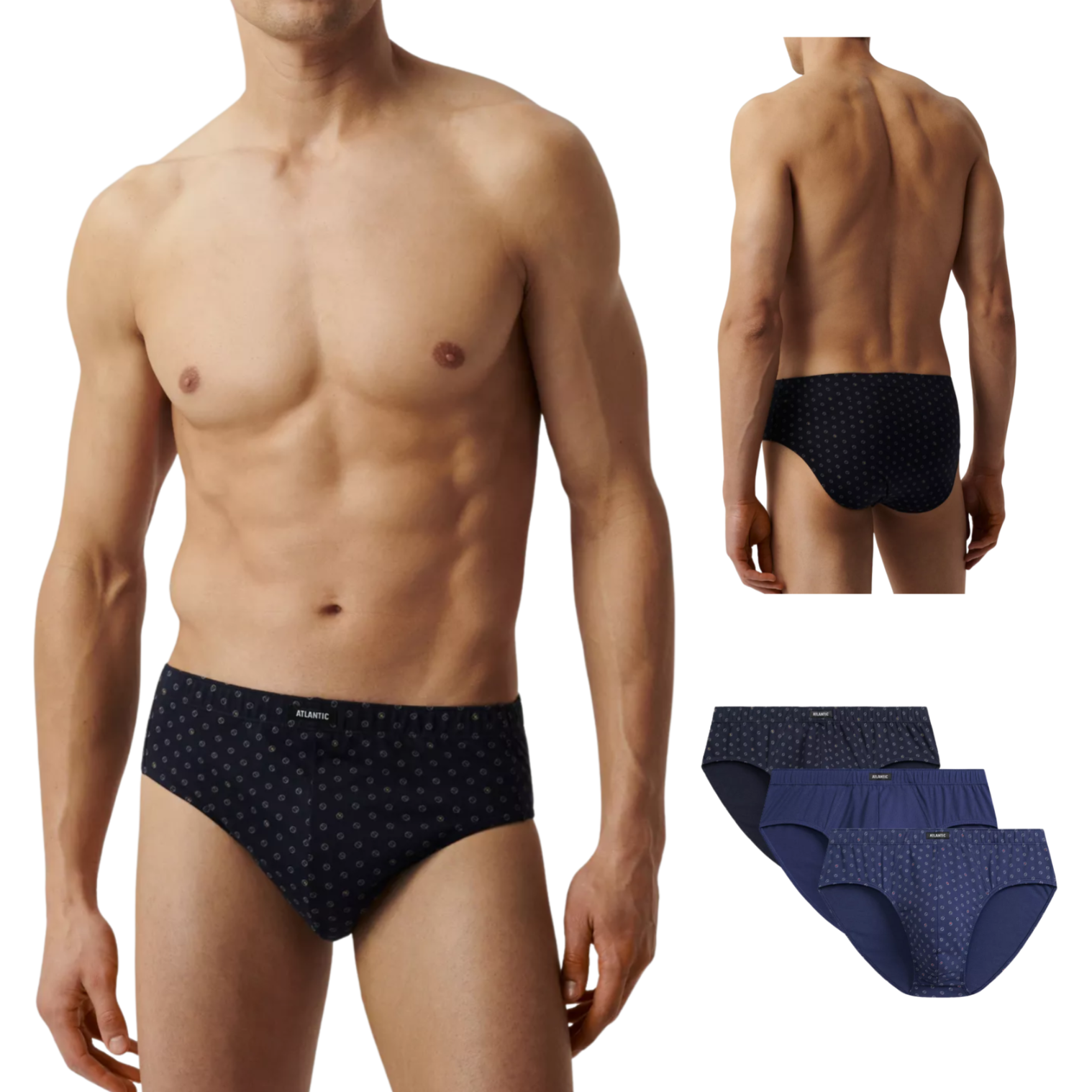 3-PACK Slipy męskie Atlantic Classic 3MP-188-GRA/NIE/NIEC bawełniane