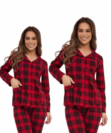 Piżama damska Cornette 482/423 Tracy Christmas długa rozpinana czerwony