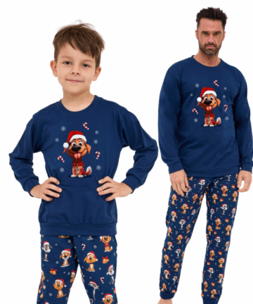 Piżama chłopięca Cornette Young Boy 966/173 Dog Christmas granatowy