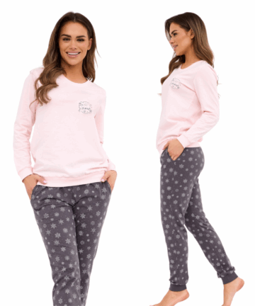 Piżama damska Cornette 163/461 Snow długa bawełniana różowy