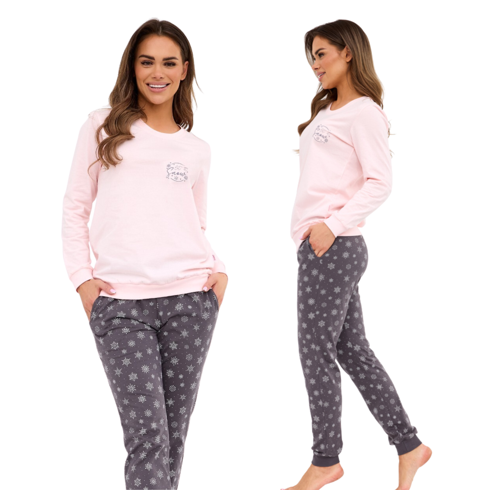 Piżama damska Cornette 163/461 Snow długa bawełniana różowy