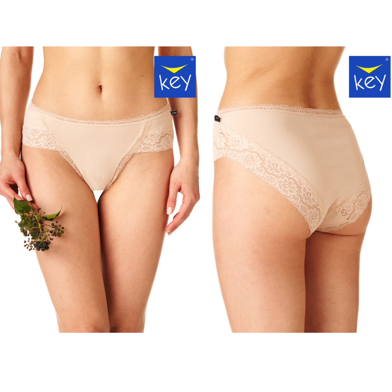 2-PACK Figi damskie KEY LPC-142 beżowe bawełniane WYPRZEDAŻ