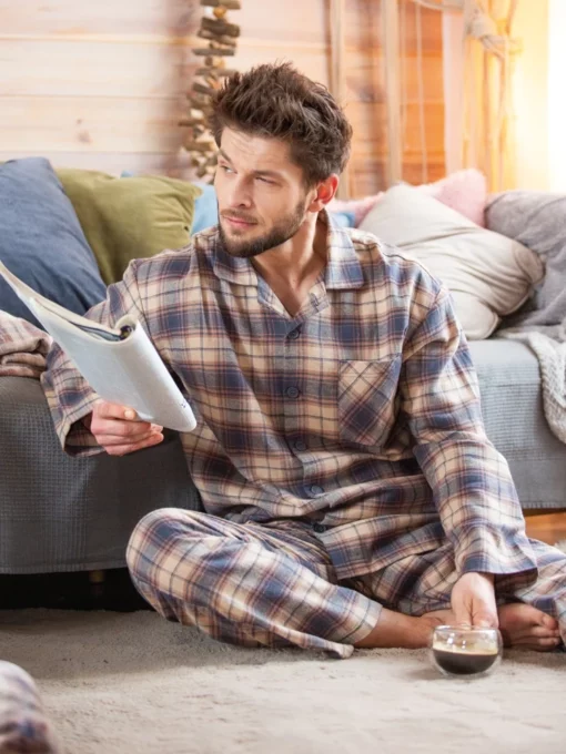 Piżama męska KEY MNS-402 B24 długa bawełniana beżowa - obrazek 4