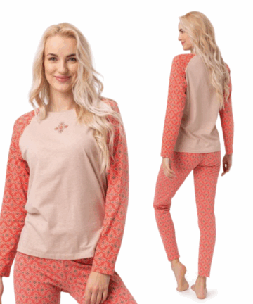 Piżama damska KEY LNS-938 B23 długa bawełniana pomarańczowa