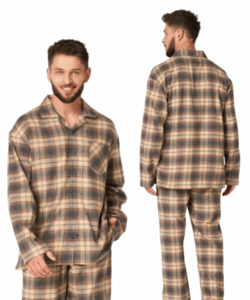 Piżama męska KEY MNS-402 B24 długa bawełniana beżowa