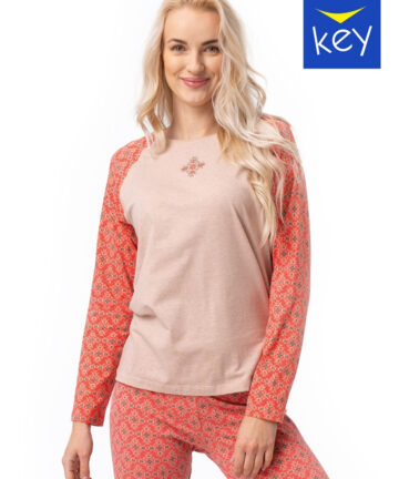 Alternative view of Piżama damska KEY LNS-938 B23 długa bawełniana pomarańczowa