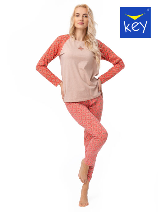 Piżama damska KEY LNS-938 B23 długa bawełniana pomarańczowa - obrazek 4