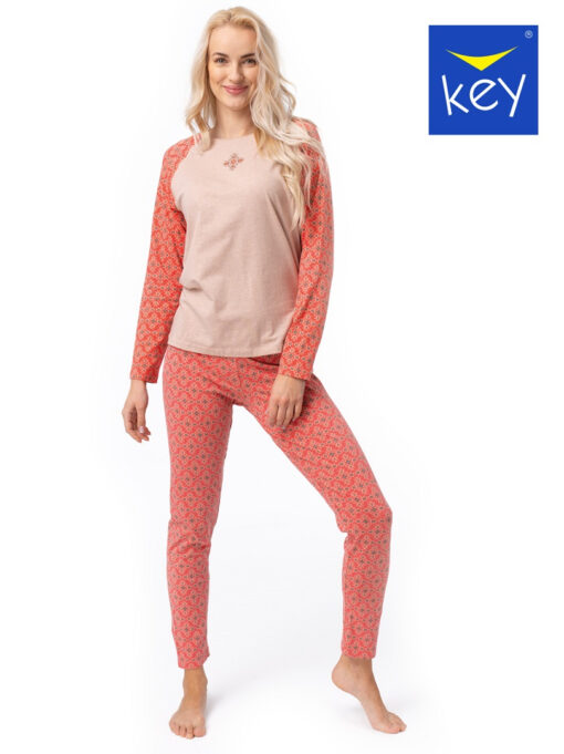 Piżama damska KEY LNS-938 B23 długa bawełniana pomarańczowa - obrazek 3